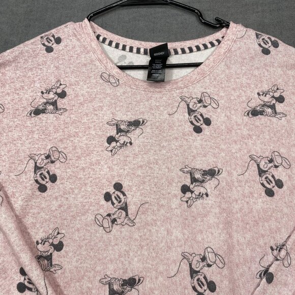 Disney Pink Mickey Mouse Print Long Sleeve Pullover Sweatshirt Hem Tie Womens L - Picture 7 of 10